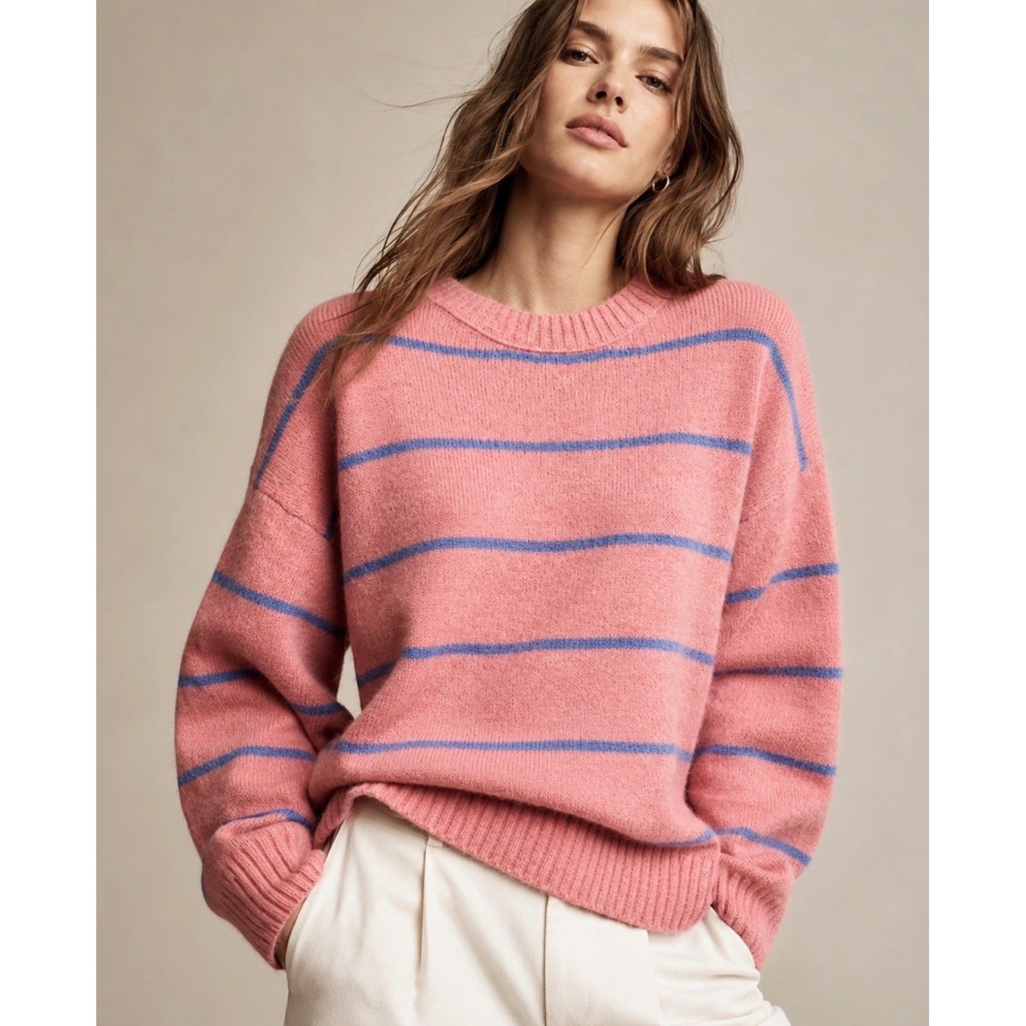 J Crew Sweater Alpaca Merino Wool Striped Pink Blue Small